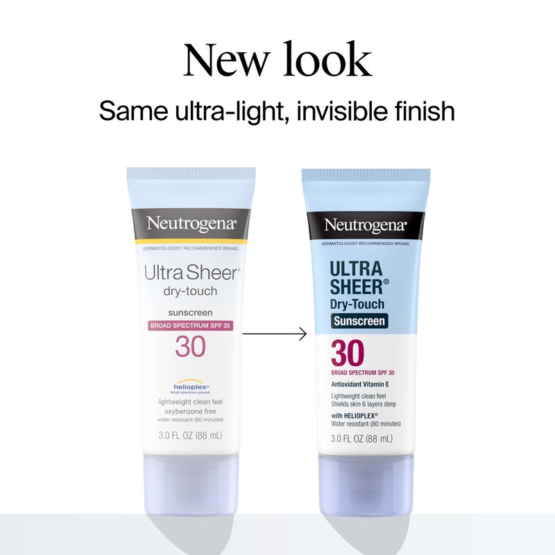 Neutrogena Ultra Sheer Dry-Touch Sunscreen SPF 30 for Face & Body, Lightweight Non Greasy, Broad Spectrum UVA/UVB, No White Cast, Water Resistant (80 Min) Travel Sunscreen Lotion, 3 fl oz, Pack of 3