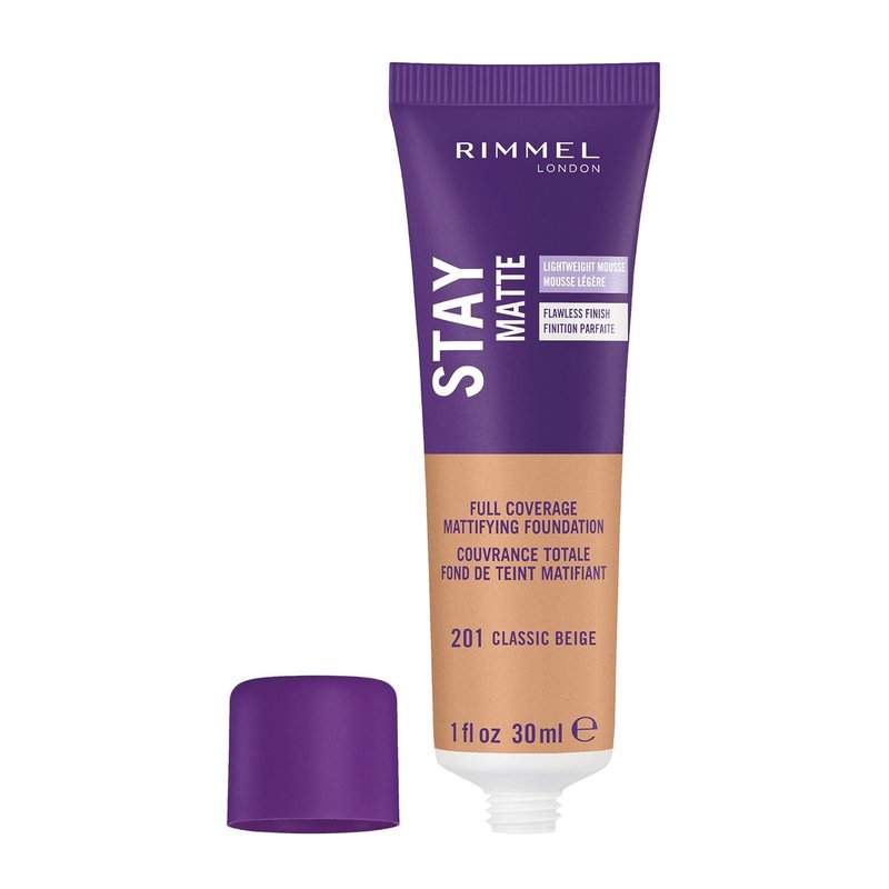 Rimmel London Stay Matte Liquid Mousse Foundation - Oil-Free, Shine Control, Lightweight | 201 Classic Beige, 1oz