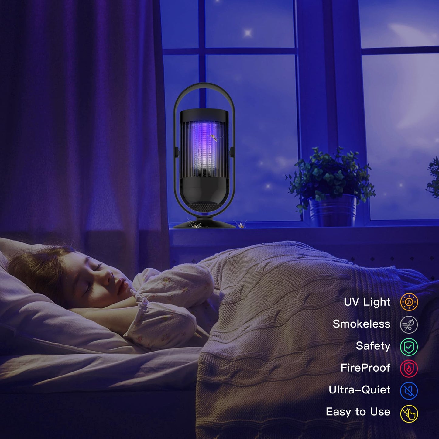 CASACASA Zapper Outdoor, Inhalation Mosquito Zapper Outdoor Indoor with LED Light, Mosquito Zapper Rechargeable Fly Killer, Flying Insects Zapper Outdoor Up to 1500V, ABS Plastic Outer (Black)