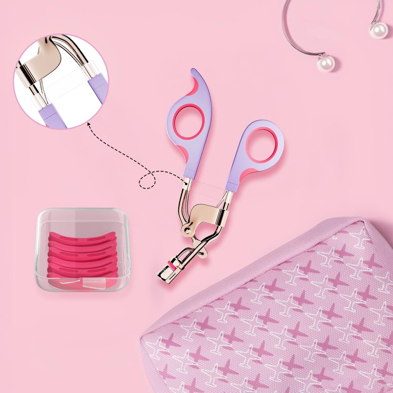 Eye Lash Curler with 6 Replacement Pads, Whalrace Eyelash Curlers Superior Curling Effect, Beautiful and Easy to Identify, Valentine's Day Gift for Her, Beauty Enthusiasts -Rose Gold Purple Red