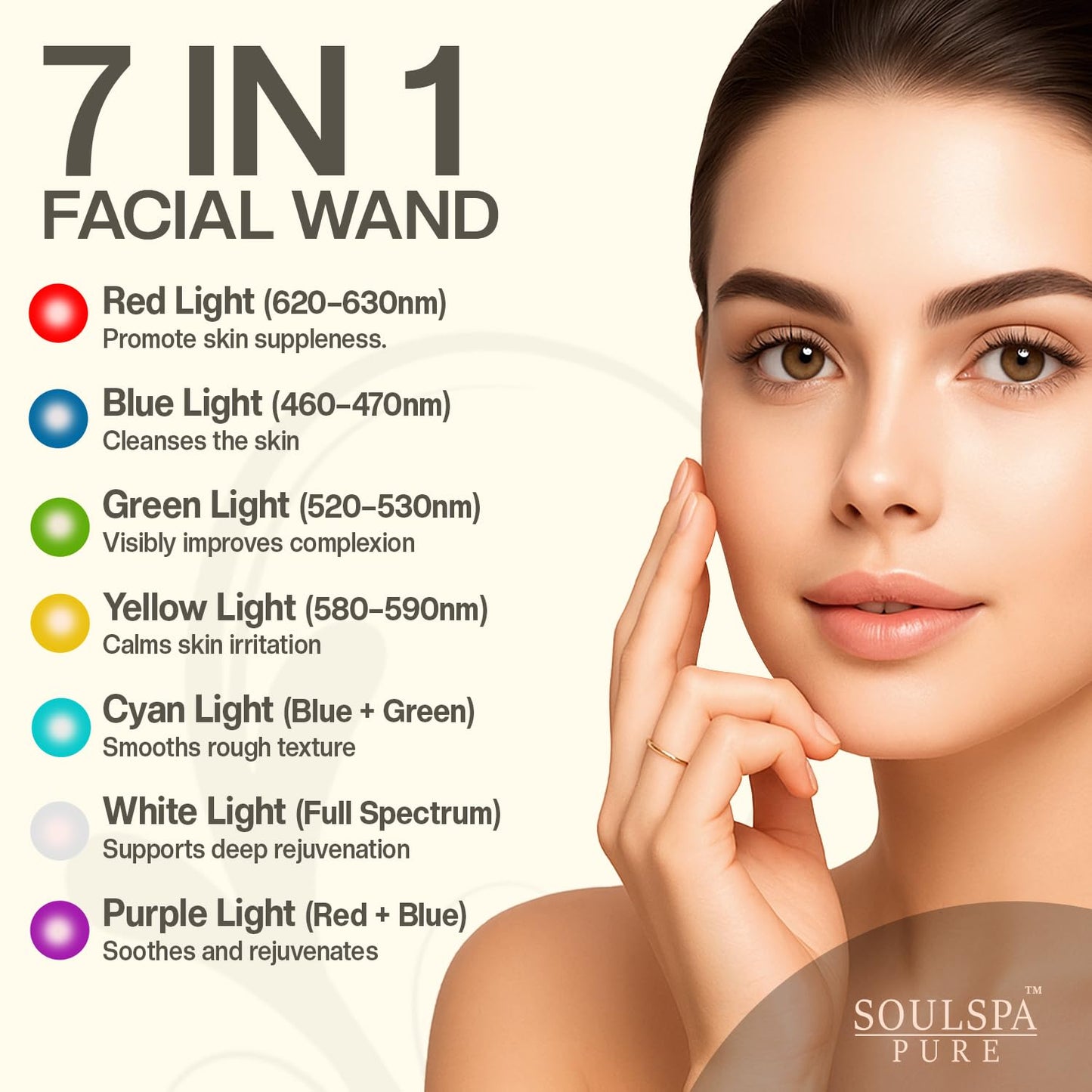 Soulspa Pure 7 in 1 LED Light Wand for Face, Neck & Eye – Silver with Activating Serum | Multifunctional Skincare Tool for Home Use