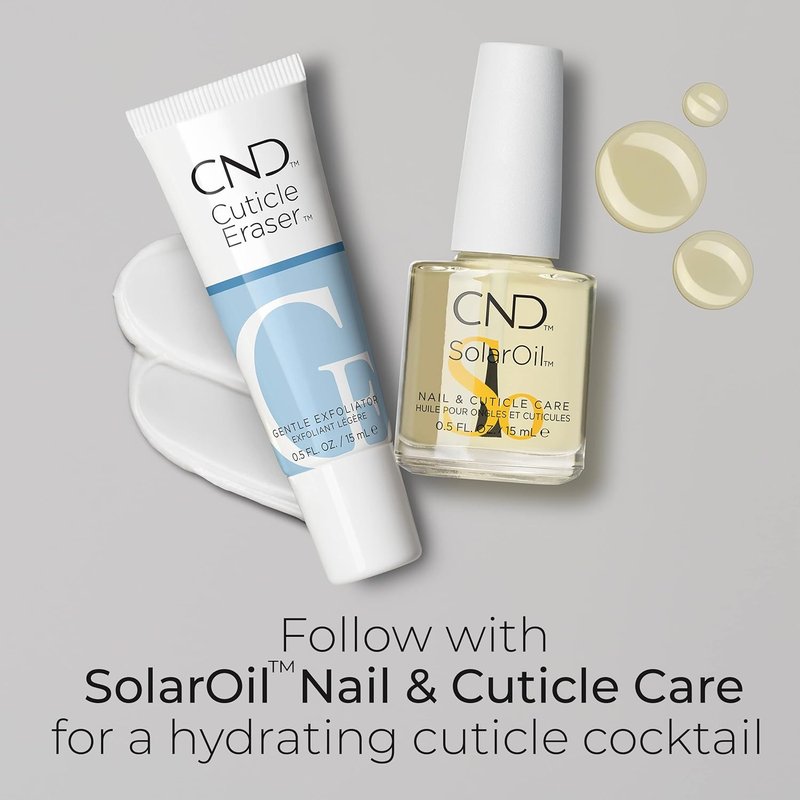 CND Cuticle Couple - SolarOil & Cuticle Eraser | Natural Blend Oils for Moisturizing & Gentle Exfoliation, 0.5 fl oz