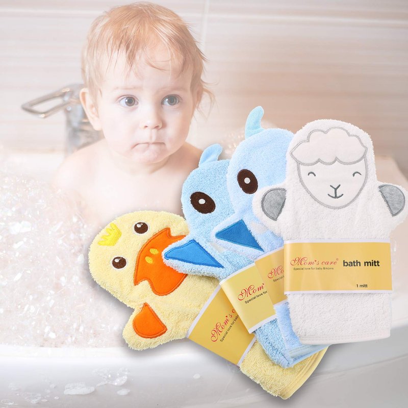 Shappy 4 Pieces Baby Bath Mitt Washcloths Gloves Panda Toddler Soft Washcloths for Kids Designed in Cute Animal Yellow Duck Shark Sheep Cotton Towel Gentle Scrub for Baby Girl Boy Bath Shower