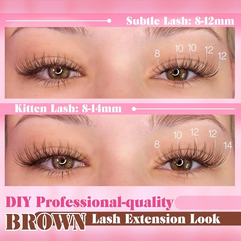 Self-Adhesive Eyelash Clusters - Brown Wispy Individual Lashes | Reusable 8-14mm C Curl Extensions