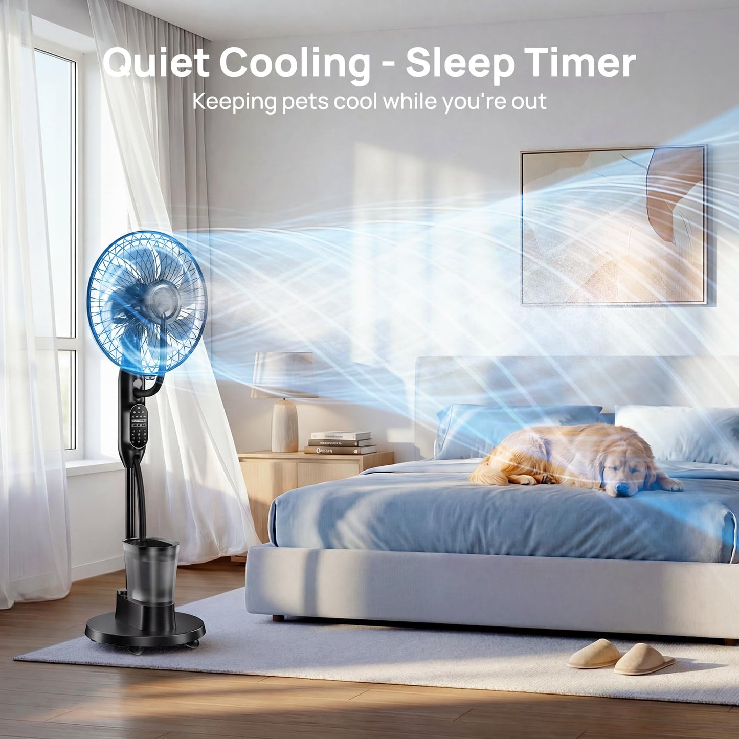AetherMist Misting Fan, 16'' Standing Fan with Humidifier, Oscillating Fan with 9 Speeds 7H Timer, Fan for Bedroom, Pedestal Fan Indoor Only - 2026 Upgraded