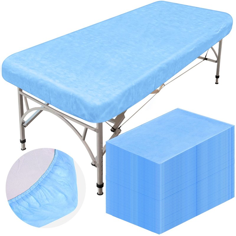 Oudain 50 Pcs Disposable Fitted Sheets with Elastic, Waterproof Oilproof 39 x 87'' Disposable Massage Bed Sheets Covers for Spa Beauty Salon(Blue)