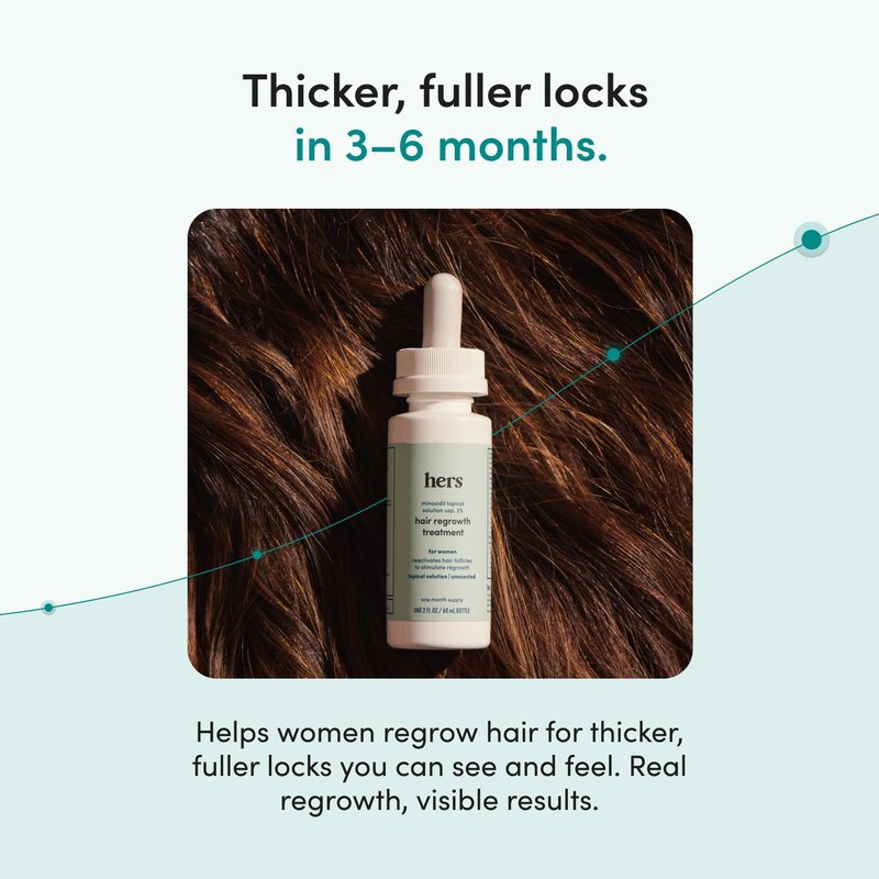 hers Hair Regrowth Treatment - Topical Minoxidil 2% Solution for Women - Supports Thicker, Fuller Hair - Non-Greasy - Unscented, 2 Pack