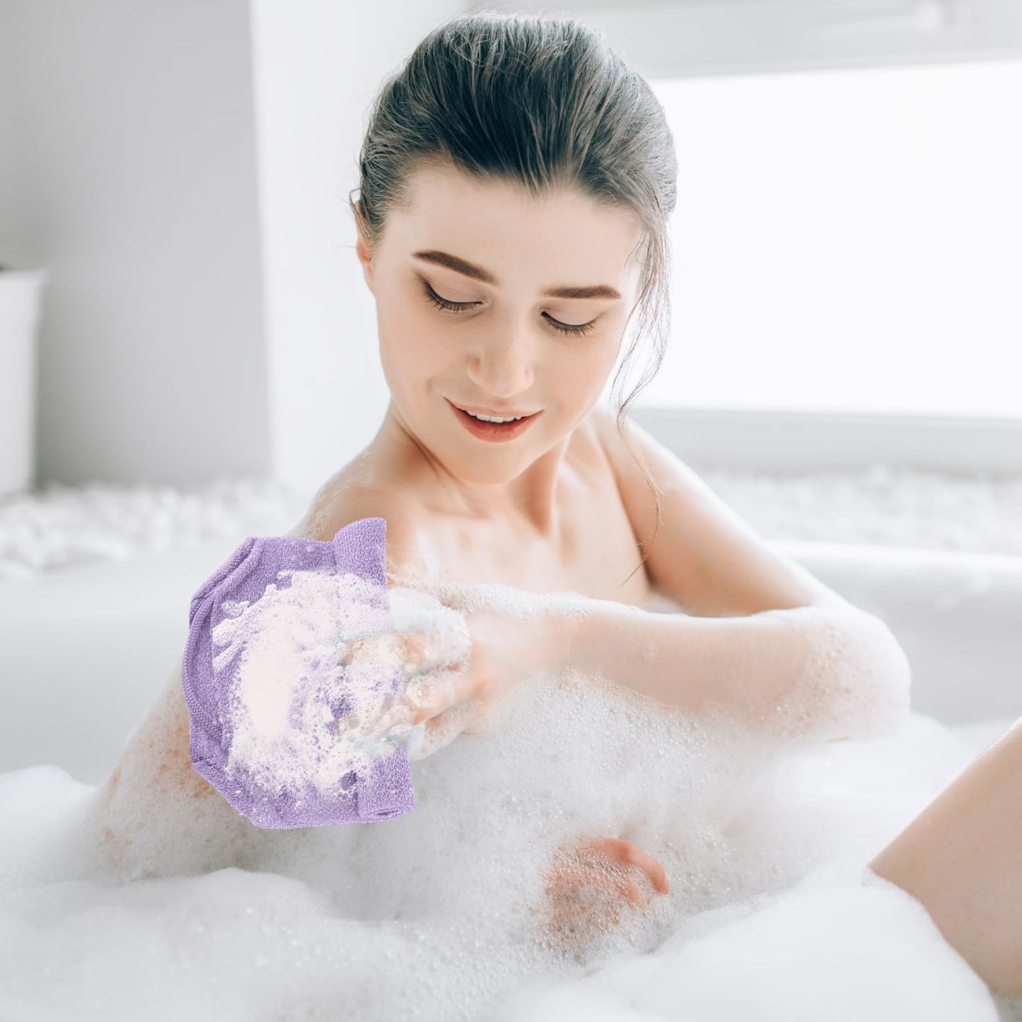 4pcs Exfoliating Back Washers Scrub with Handles Japanese Body Scrubber Cloth Towel for Shower Nylon Back Exfoliator Extended Washers Stretchable Body Bath Pull Strap for Cleans Skin Massages