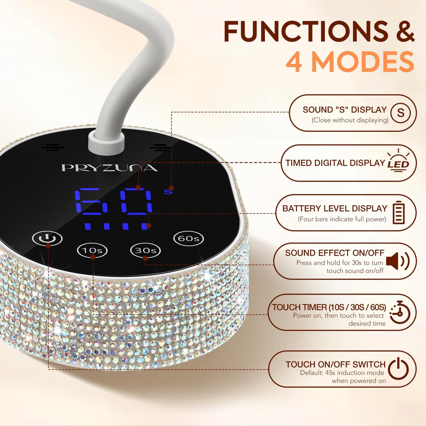 UV LED Nail Lamp 36W – Mini Cordless Flash Cure Gooseneck UV Light for Gel X Nails, Portable USB Rechargeable Nail Dryer with Auto Sensor, 4 Timers & LCD Display for DIY Home Manicure (Diamond)