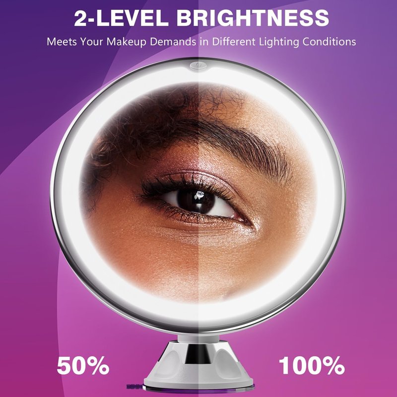 Auxmir 30X Magnifying Makeup Mirror with Light - Portable Suction Cup & 360° Swivel Design for Home & Travel