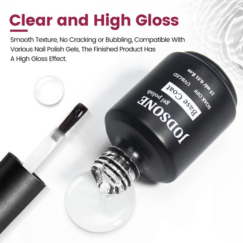 JODSONE Base Coat Gel Nail Polish - Quick Drying, Durable, Soak Off | 15ML Clear Glossy Finish