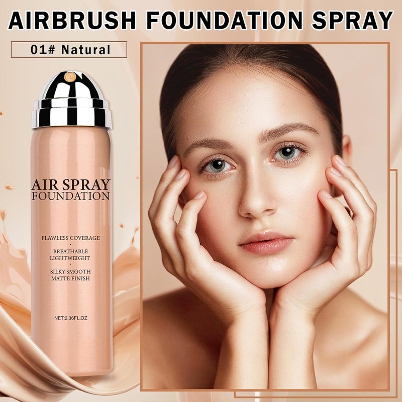 Airbrush Foundation Makeup Spray - Full Coverage for Mature Skin | Long-Lasting & Waterproof, Natural Warm Porcelain