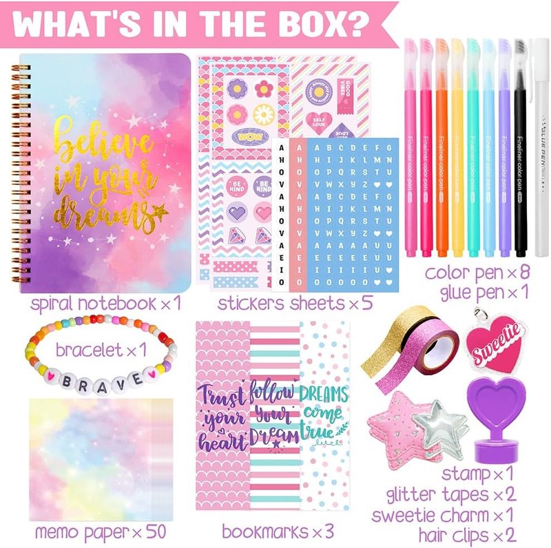 Nollh DIY Journal Kit for Girls - 200+ PCS Trendy Scrapbook Supplies | Perfect Gift for Ages 8-14