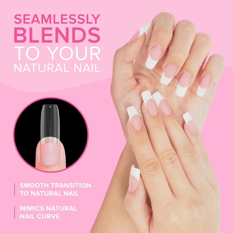 NYK1 Coffin Nail Tips - Crease-Proof & Shatter-Resistant | 500 PCS in 10 Sizes for Easy Gel & Acrylic Extensions