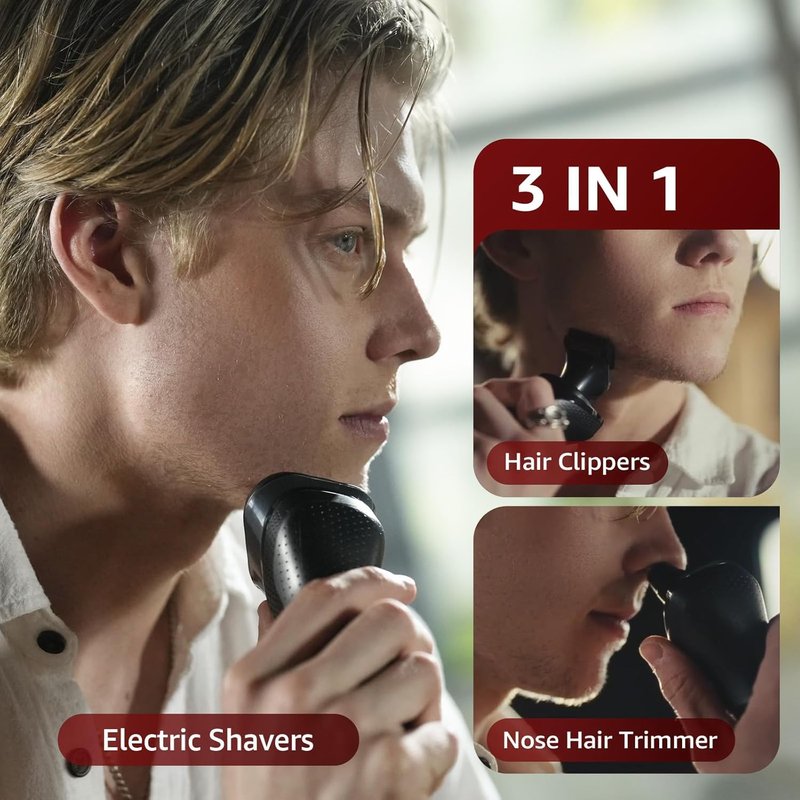rategist 3-in-1 Electric Razor for Men: One Touch Acceleration, IPX7 Waterproof Razors for Men, USB-C Rechargeable Electric Shavers for Men - 4D Floating Blades, Wet or Dry (Black)