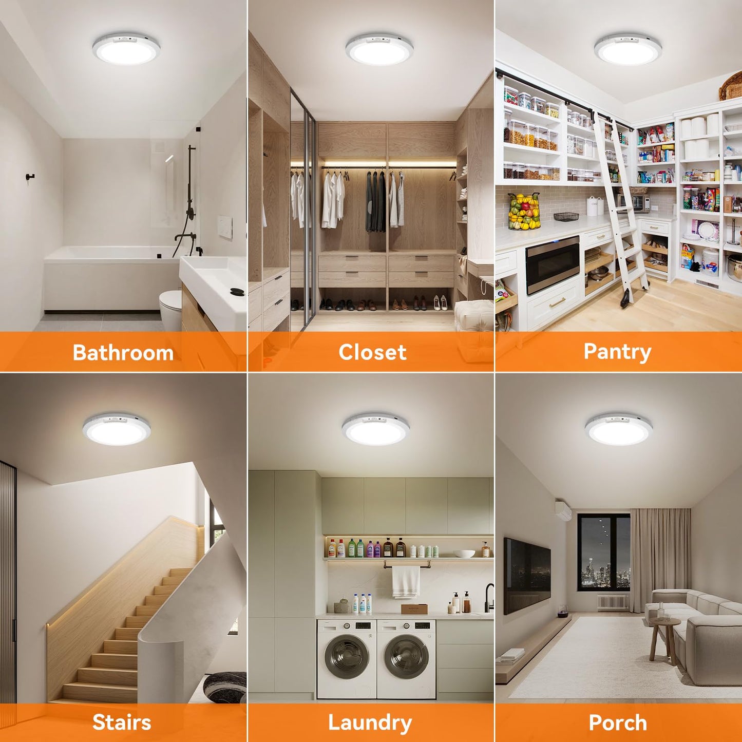 HLCZLUZ Rechargeable Motion Sensor Ceiling Light Indoor Outdoor w/Remote, 7.08 Inch Battery Operated Flush Mount Ceiling Light 3000K 4000K 6000K 400LM Dimmable for Closet Hallway Laundry Stairs (1)