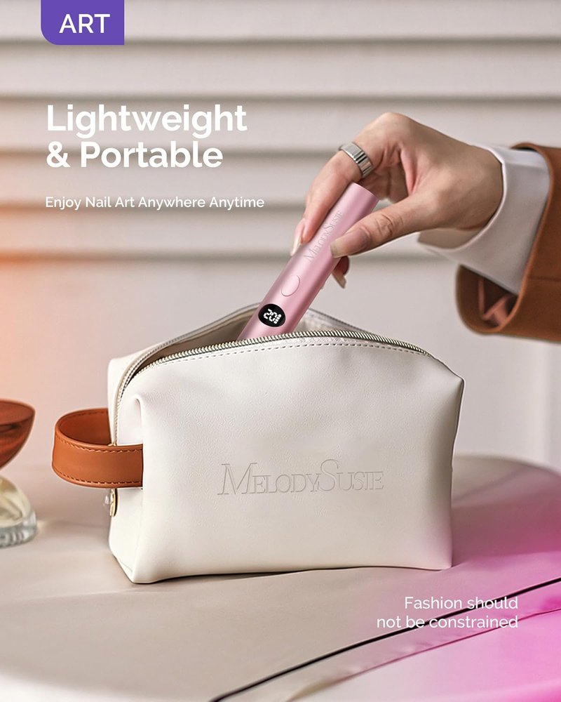 Handheld Cordless UV Nail Lamp - Rechargeable Mini LED Light with LCD Display | Cures Soft Gels & Rhinestone Glue - Pink