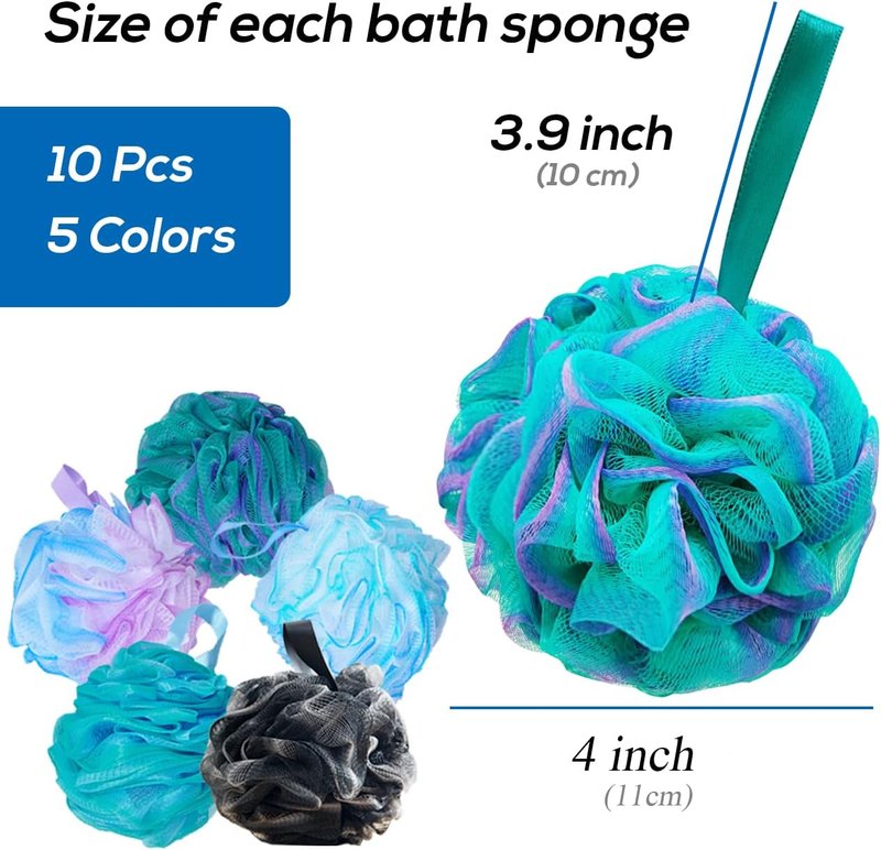 Exfoliating Shower Loofah Sponge Set - 10 Pcs Bath Poufs for Men & Women | Soft, Durable, Ideal for Body Wash