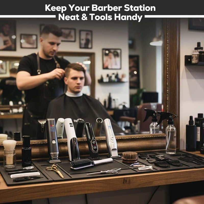 Magnetic Barber Mat for Clippers - Large Organizer Tool Pad with 4 Strong Magnets | Ideal for Barber Shop Accessories