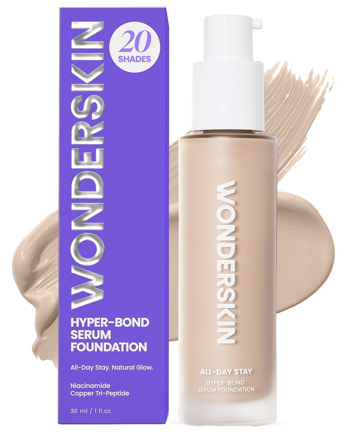 Wonderskin Hyper Bond All-Day Stay Serum Foundation - Waterproof & Transfer-Proof | 24HR Longwear, Lightweight Natural Finish (Moonstone)