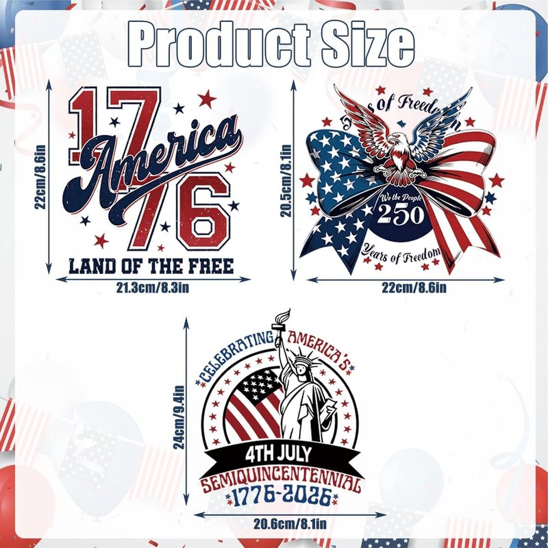 250th Anniversary Iron-On Transfers | Patriotic USA Flag & Statue of Liberty Decals - 3 Sheets for DIY Clothing