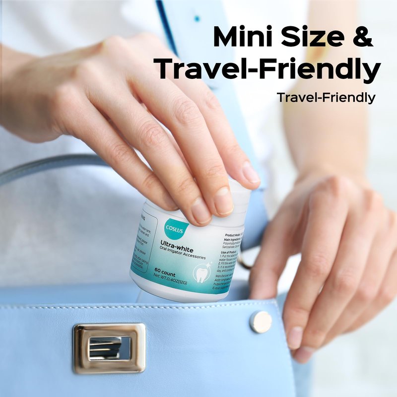COSLUS Whitening Water Flosser Replacement Tips with 60 Pcs Mint Refills: Compatible with C20 (F5020E) & E40 (WFP14) Portable Water Flossers – Improve Stains Gently& Fresh Breath for Daily Oral Care