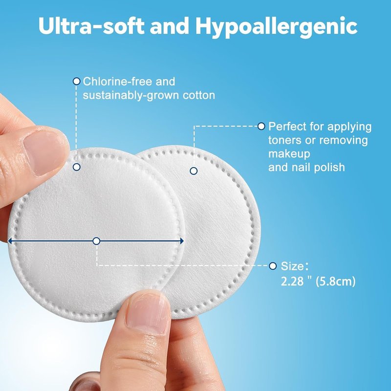 Cotton Rounds for Facial Cleansing | 100% Pure Cotton, Hypoallergenic Makeup Remover Pads - 300 Count, Lint-Free Multi-Layer Design