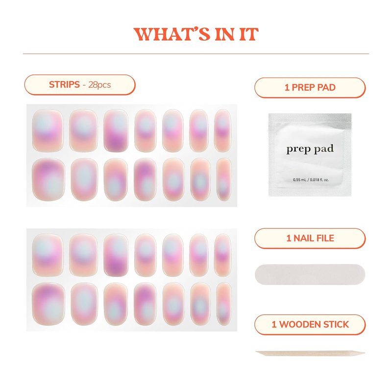 Heyhae Semi Cured Gel Nail Strips - Easy Apply & Remove Salon Quality | Aura Purple | 28 Strips, Prep Pads & Nail File Included