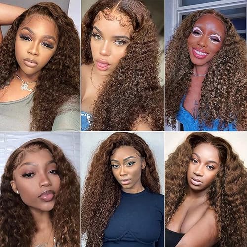 Color 4 Kinky Curly Human Hair Dark Brown Bundles Brown Curly Wave Human Hair Bundles Brazilian Hair Wet and Wavy Bundle Silky Soft(20 22 24) inch