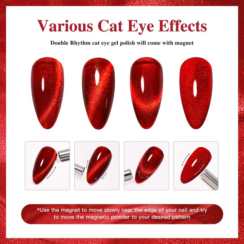 Cat Eye Gel Polish - 0.5 OZ Magnetic Holographic Glitter | Blood Red 15ML Translucent Jelly Color for Salon & DIY Nails