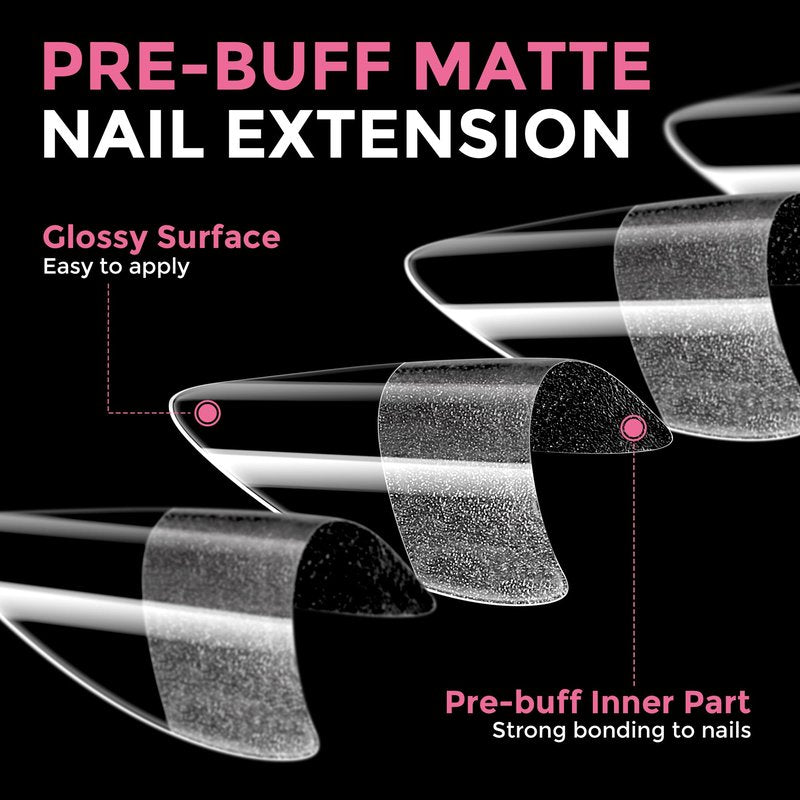 Luckyfairy Short Almond Nail Tips: 240pcs Half Cover Extra Short Fake Nails Almond Shape, Pre Etched Matted Soft Gel Press On Nails Extensions DIY Home Salon 12 Sizes