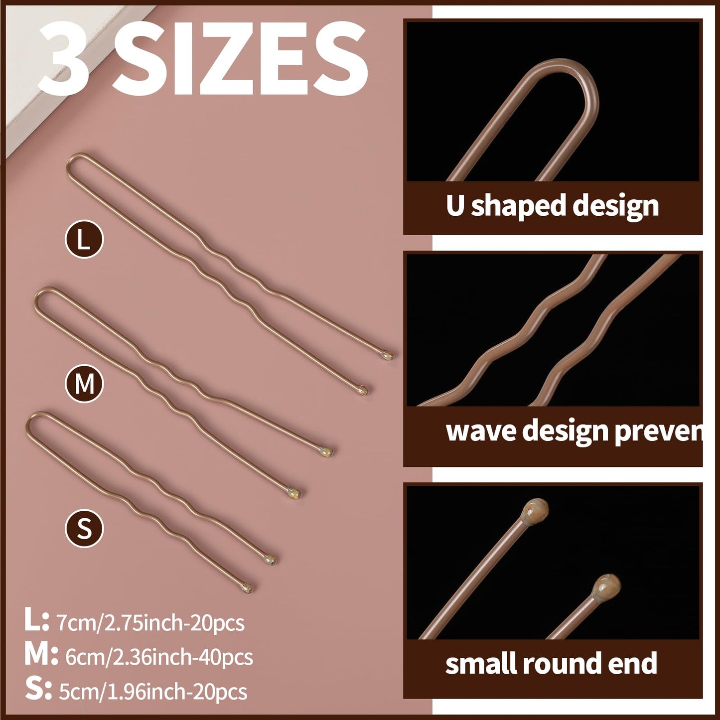Teenitor Hair Nets For Buns, 3 Sizes Hair Bun Nets For Ballet Girls(12, 20, 28 Inch), 80pcs U Shape Bobby Pins and 40pcs Hairnets For Dance Buns Maker, Tan Brown