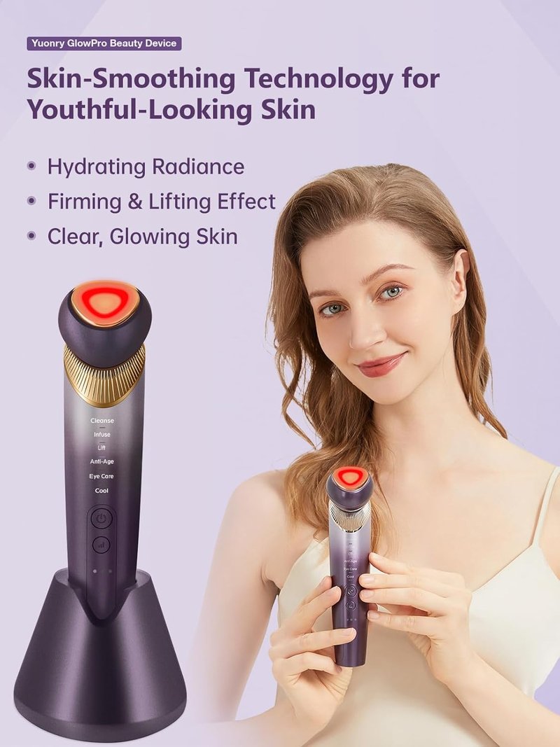 6-in-1 Age-Defying Skin Care Tool - Eye, Face & Neck Lift with 5-Color Light Therapy | Microcurrent, Vibration, Heat & Cooling (Purple)
