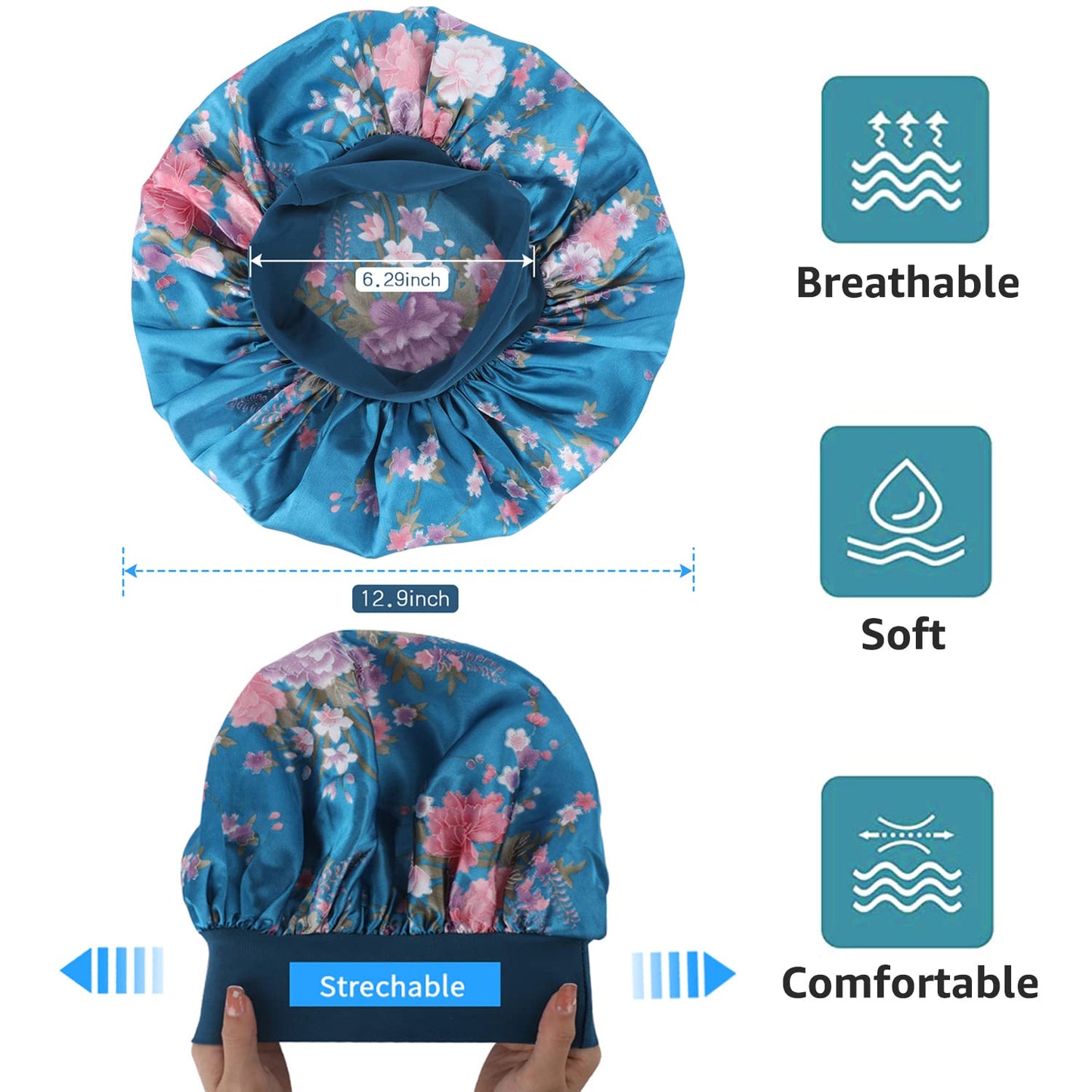 vidsel 4PCS Satin Bonnet, Bonnets for Women, Silk Hair Bonnet for Sleeping, Wide Band Sleep Cap for Curly Hair Braids