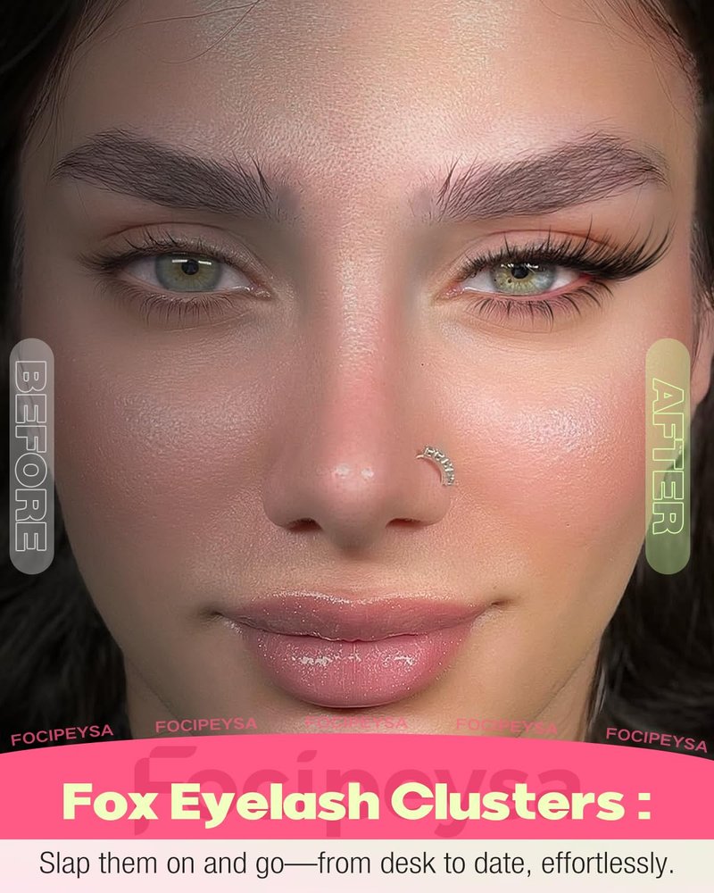 Focipeysa Wispy Lash Clusters Spiky Eyelash Clusters 10-18mm Eyelash Extensions Fox Eye Eyelash Right Left Individual Lashes Foxtail Lashes Thin Soft Lash Extension Waterproof Lash Cluster