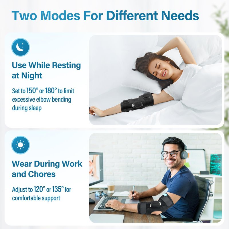 Chonario Cubital Tunnel Elbow Brace – Ulnar Nerve Splint, Adjustable Elbow Immobilizer Elbow Splint for Sleeping & Day Use, Fits Left & Right Arms (S)