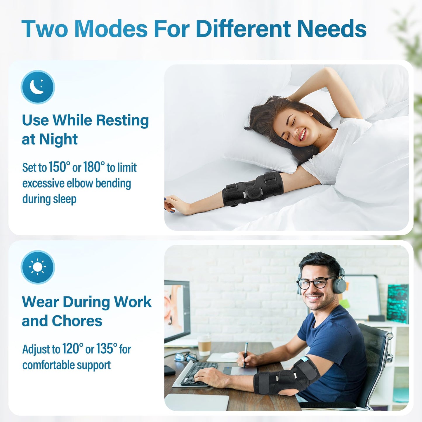 Chonario Cubital Tunnel Elbow Brace – Ulnar Nerve Splint, Adjustable Elbow Immobilizer Elbow Splint for Sleeping & Day Use, Fits Left & Right Arms (L)