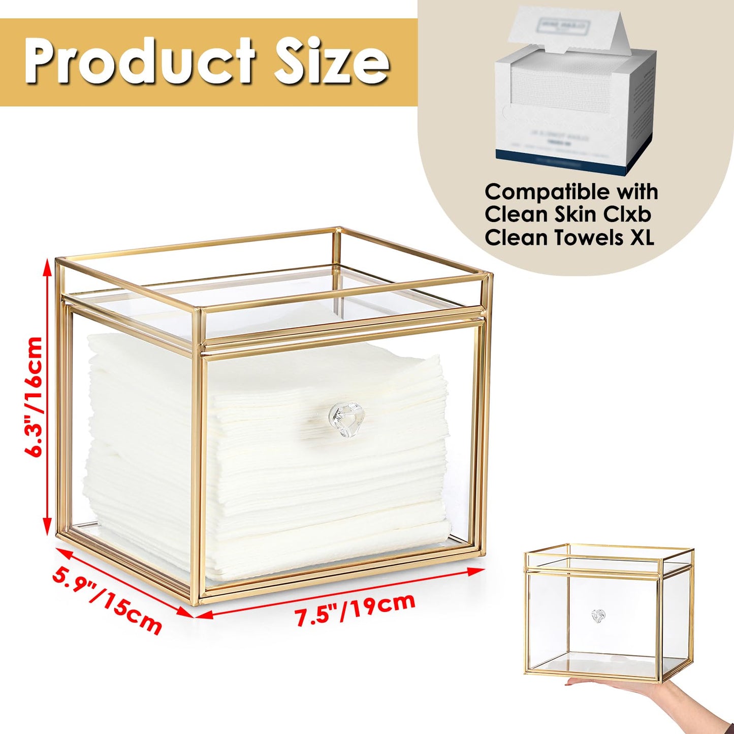 Sumnacon Disposable Face Towel Holder Glass Face Towel Storage Box with Drawer Compatible with Clean Skin Cluub Clean XL Makeup Box Organizer for Bathroom,Vanity Countertop