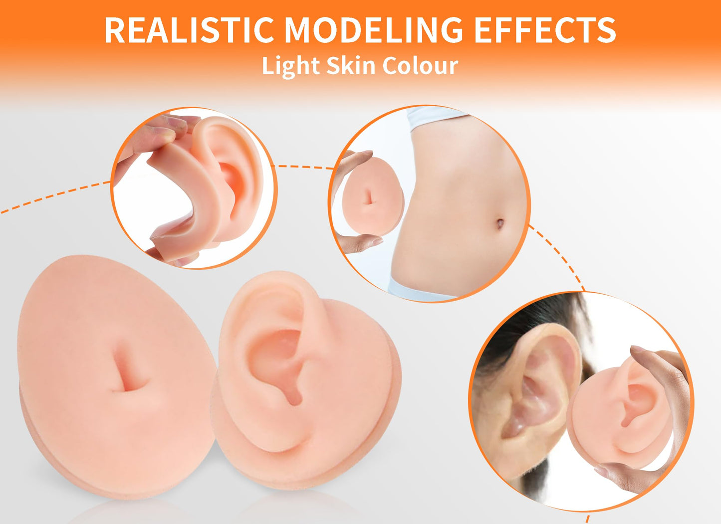 Soft Silicone Flexible Model Body Part Displays Set, Silicone Tongue Mouth Nose Eye Navel Ear Model for Piercing Practice and Jewelry Display Acupuncture Teaching Tool, Education (Light Skin Colour)