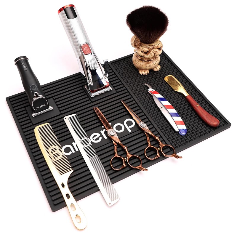 Barber Tools Organizer Mat, Magnetic Barber Mat with 2 Magnetic Slots, Barber Clippers Mat, Magnet Strip Station Pad for Hairstylist