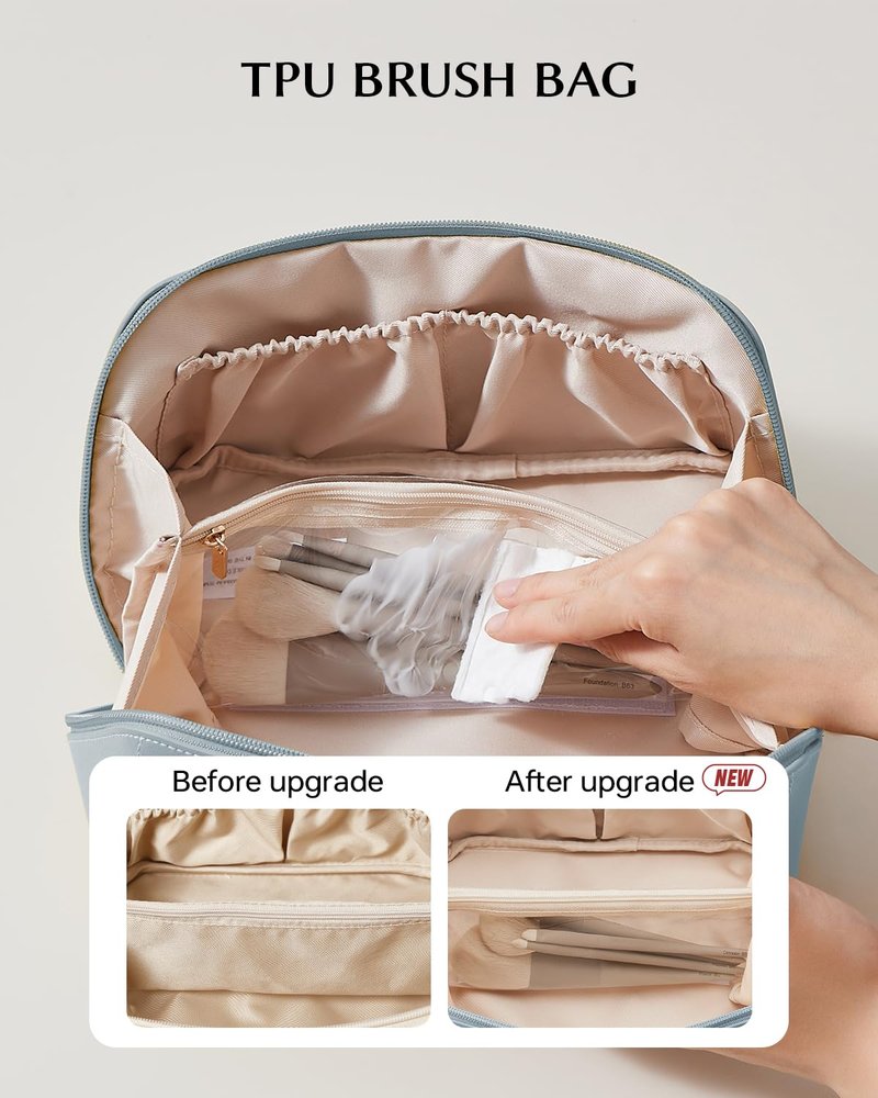 EACHY Travel Makeup Bag,Large Capacity Cosmetic Bags for Women,Portable Pouch Open Flat Toiletry Bag Make up Organizer with Divider and Handle