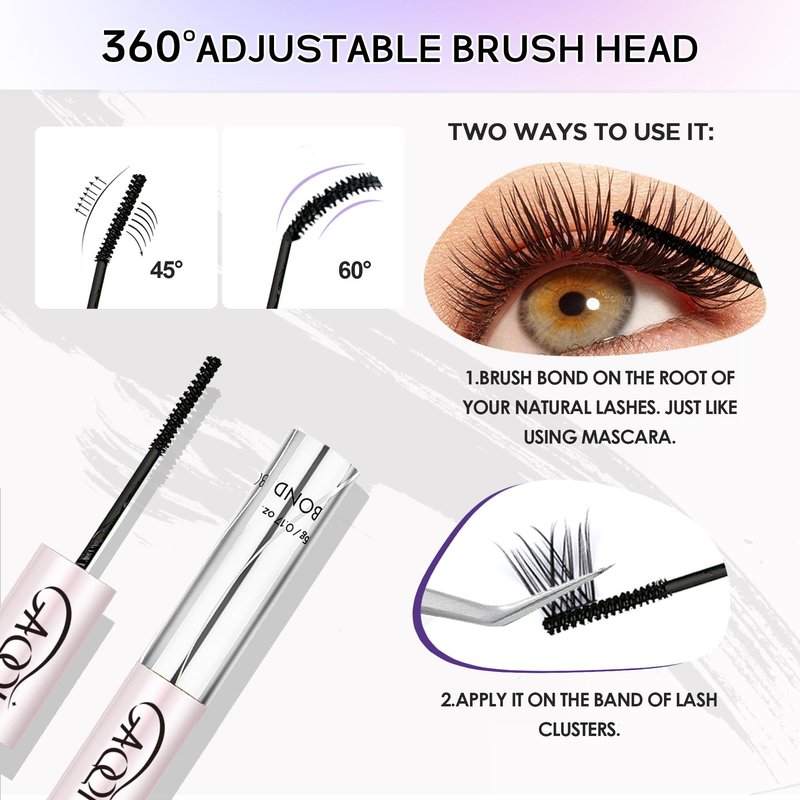 GAQQI Lash Cluster Glue + Remover Set, Lash Bond and Seal Waterproof, Long Lasting Eyelash Glue Strong Hold, Gentle Eyelash Remover for DIY Use (2Pcs Set)