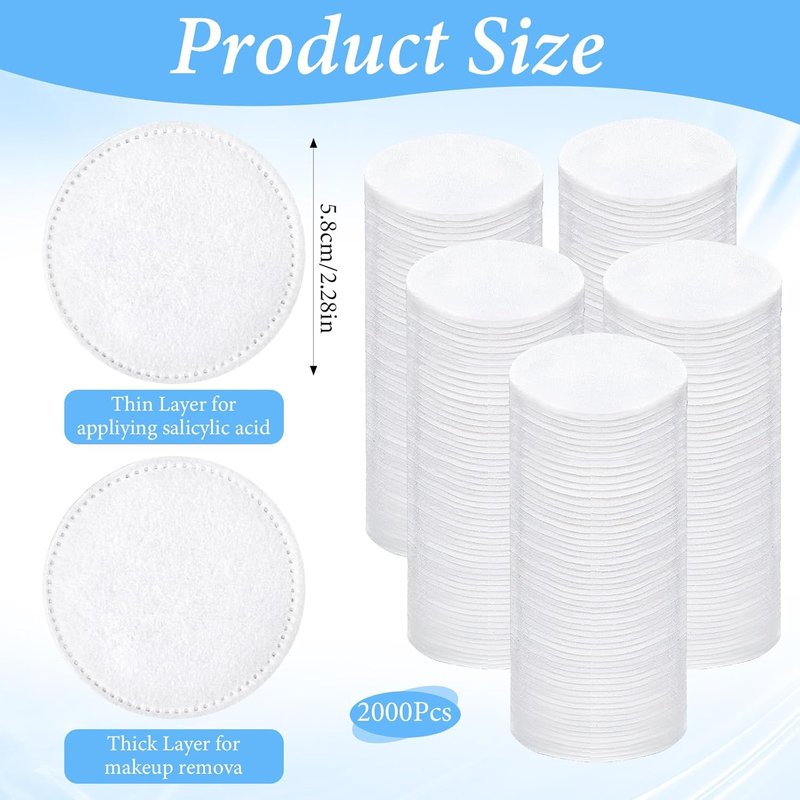 2000 Pcs Cotton Rounds by Premium - Soft Exfoliating Facial Pads for Makeup Removal | Double-Sided Toner Applicators