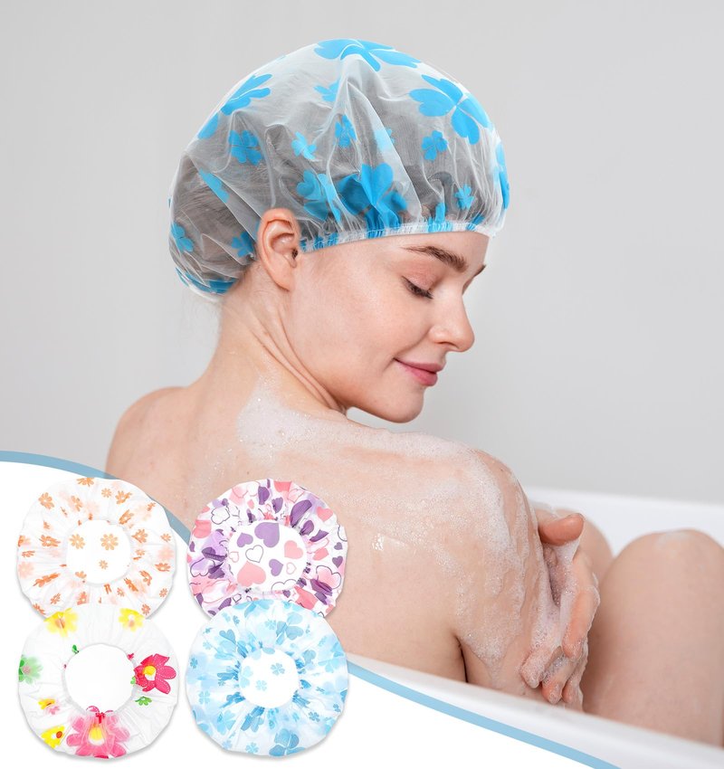 4 Pack Kids Shower Caps for Girls, 11" Reusable Elastic Shower Caps for Kids, Girls, Baby, Women, Bathroom, Makeup, Travel (Random Colors)