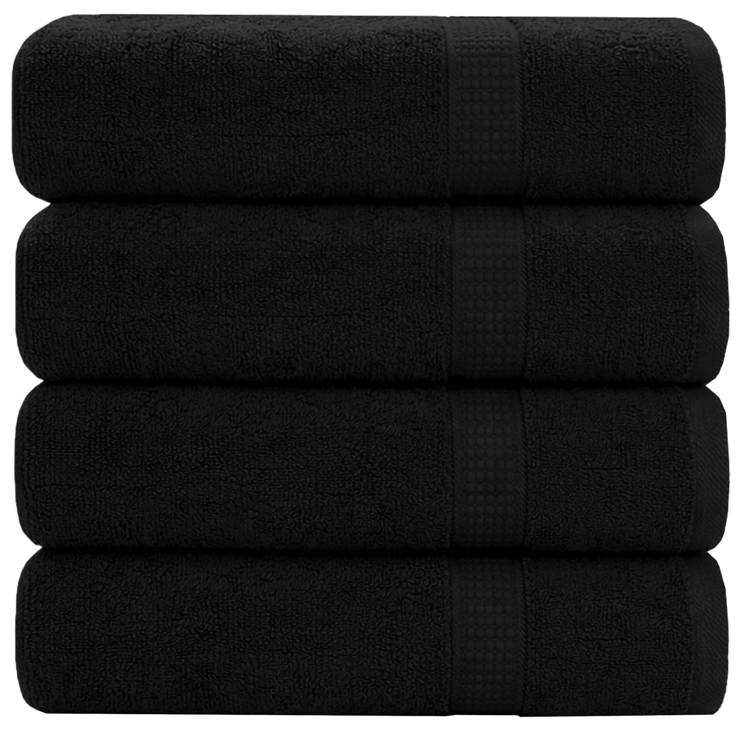 GOLD TEXTILES Premium Bath Towels Set (Pack of 4,27 x 54) 100% Ring-Spun Cotton Bathroom Towels for Hotel, Spa, Soft and Absorbent (27 x 54, Black - 4 Pcs)