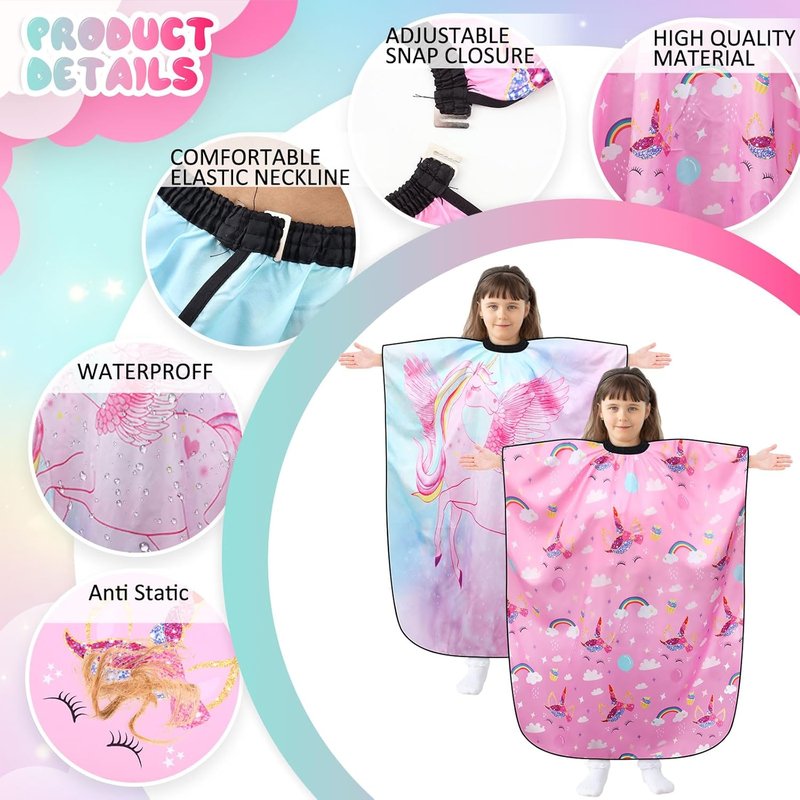 Ramede Kids Haircut Capes - Waterproof Unicorn Barber Capes for Girls | Adjustable Snap Closure