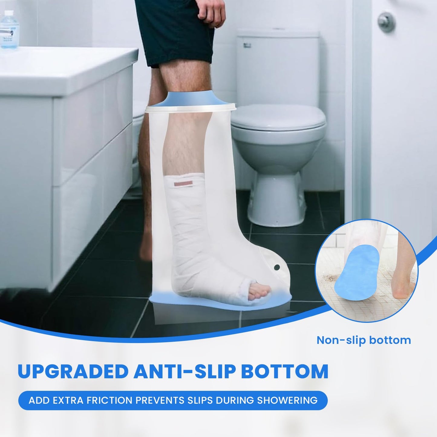 Waterproof Extra Wide Leg Cast Cover for Showering After Surgery with Non-Slip Bottom, Extra Large Waterproof Foot Protector Cover for Plus Size Adults, Lager Casts, Surgery Casts Boots, Reusable