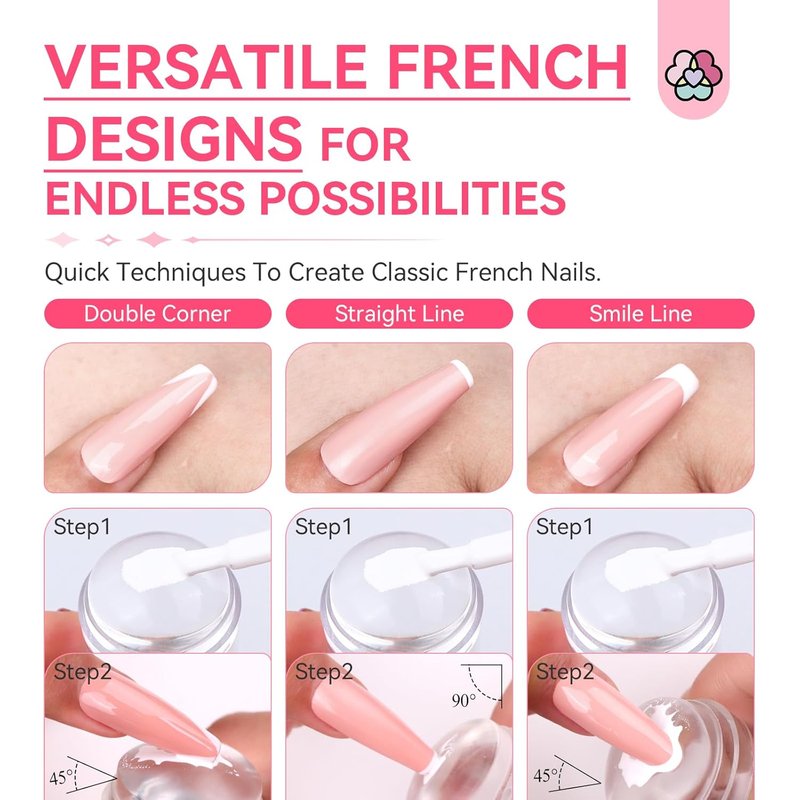 Saviland Silicone French Tip Nail Stamp Kit - 2PCS Reusable Jelly Stamper with Chrome Powder & 4 Art Stampers