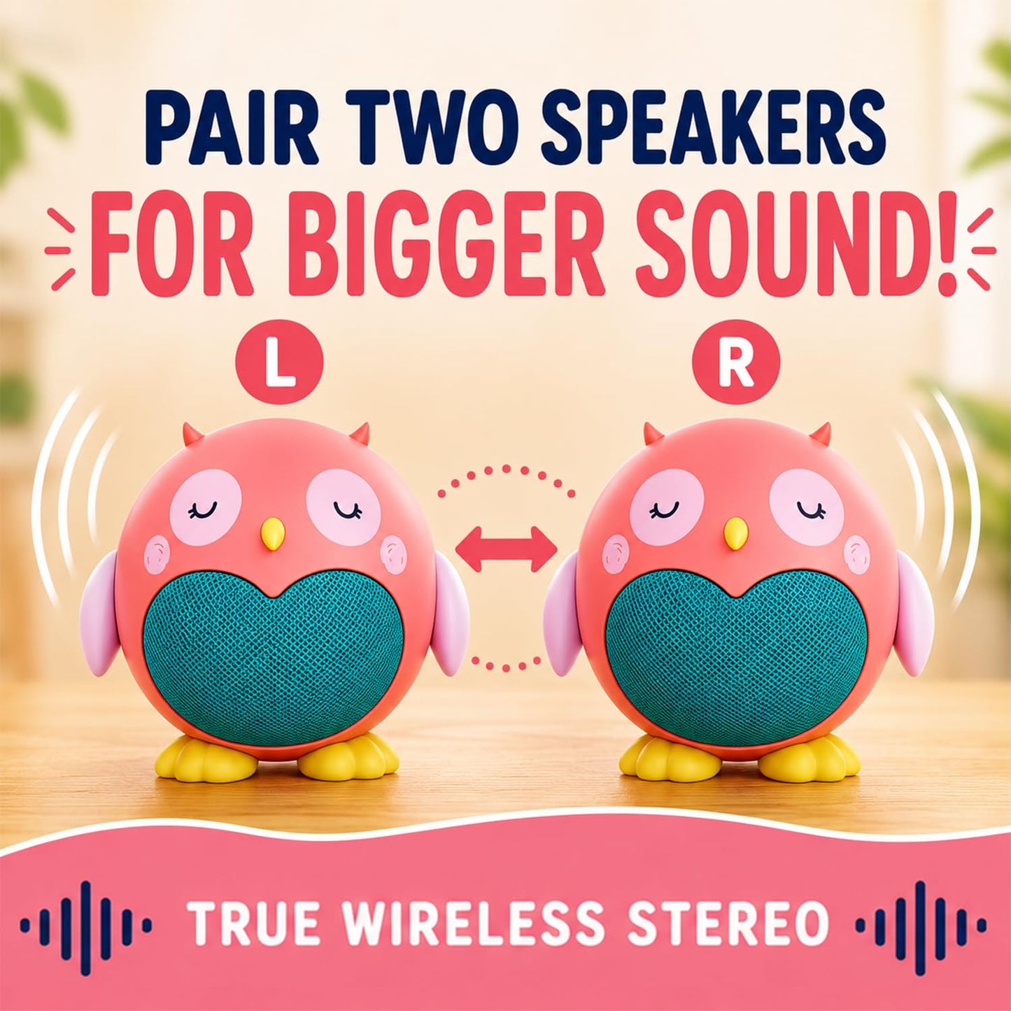 Planet Buddies Owl Kids Bluetooth Speaker, Cute Bluetooth Speaker for Kids, Portable Wireless Animal Speakers for Baby & Toddler, Rechargeable Long Battery Life for Travel, Home & Bedroom - Pink