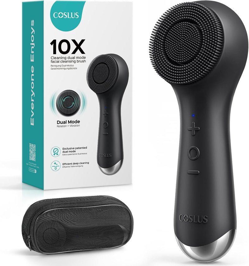 COSLUS Facial Cleansing Brush - 2 in 1 Spin & Vibration Silicone Exfoliator | Waterproof Electric Face Scrubber for All Skin Types